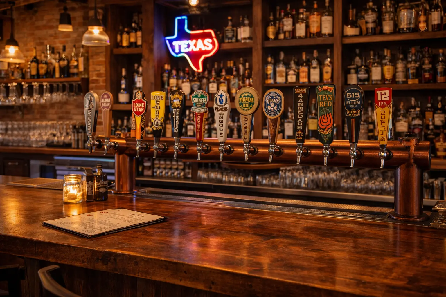 Bar with Texas craft beer taps